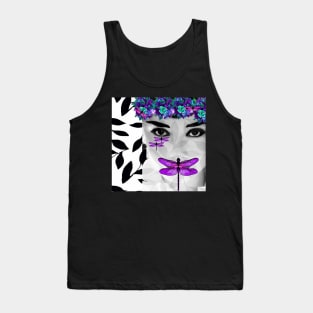 DRAGONFLY WOMAN PURPLE  AND BLUE FLOWERS Tank Top